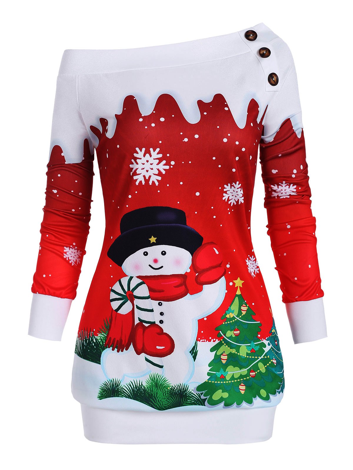 Christmas Tree Snowman Snowflake One Shoulder Plus Size Sweatshi